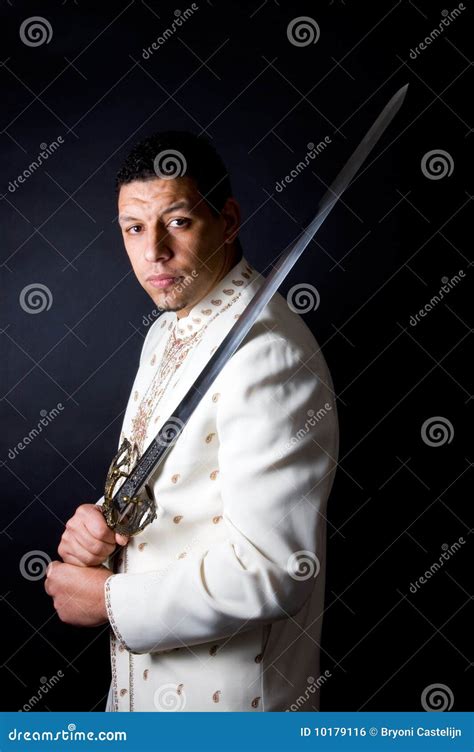 Aruban Algerian Man With Sword On Black Background Stock Photo Image