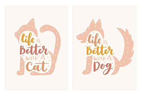 Premium Vector | Cat and dog phrase colorful poster inspirational ...