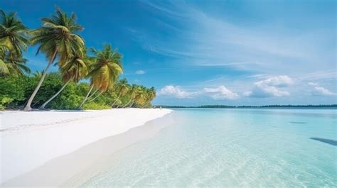 Premium Ai Image Tropical Island Beach With White Sand And Palms