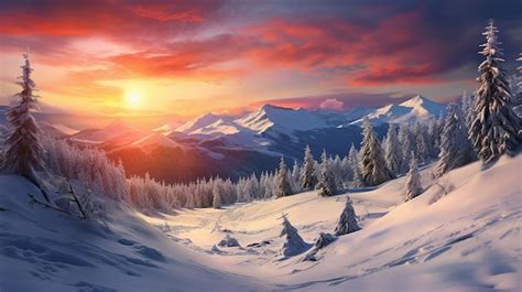 Premium AI Image | wonderful sunrise in the winter mountains landscape