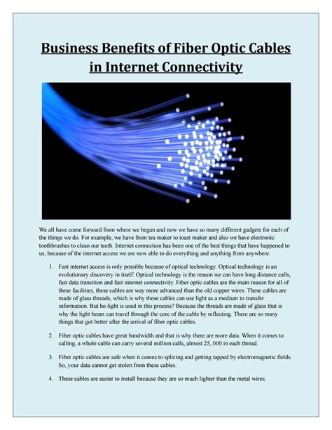 Business Benefits Of Fiber Optic Cables In Internet Connectivity By