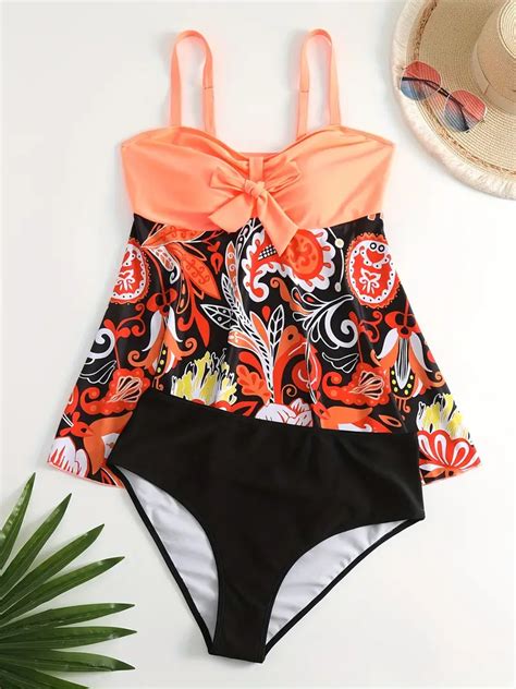 Plus Size Vacay Tankini Set Womens Plus Colorblock Floral Temu Australia