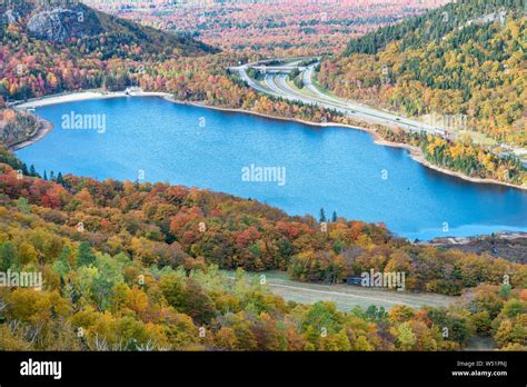 Franconia Notch State Park, aerial view of Lake in foliage season Stock ...