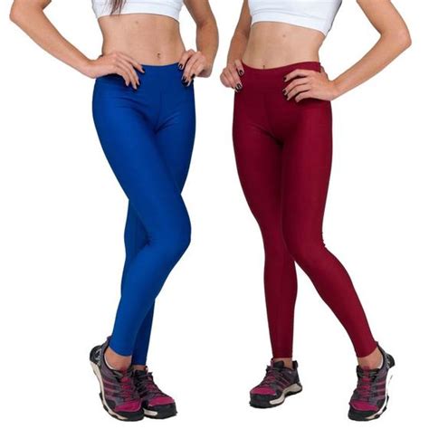 Conjunto 2 Calças Legging Fitnes Suplex Lisa Cintura Alta Azul Bic