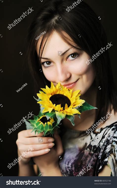 Image Beautiful Woman Sunflower Stock Photo 68352190 Shutterstock