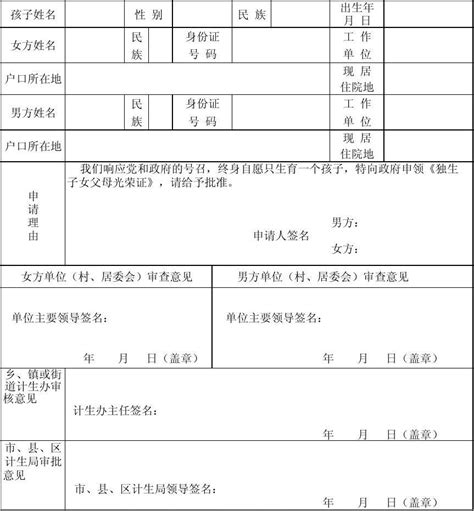 海南省《独生子女父母光荣证》申领表word文档在线阅读与下载无忧文档