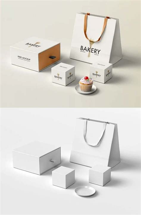 Free Bakery Branding Mockup PSD - Open Box Design with Cupcake