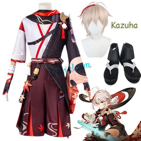 Genshin Impact Kaedehara Kazuha Cosplay Costume Shoes Wig Anime Outfit