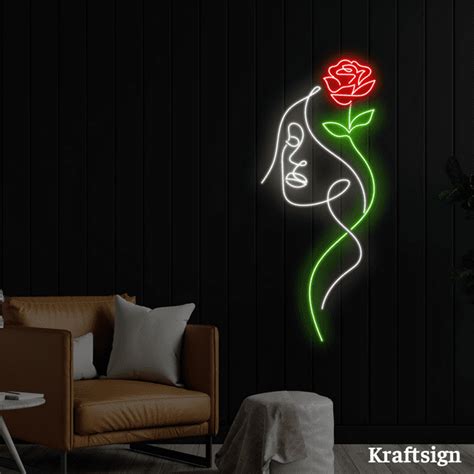 Craftnamesign Face Girl Rose Neon Sign Girl Room Decor Flower Shop Decor