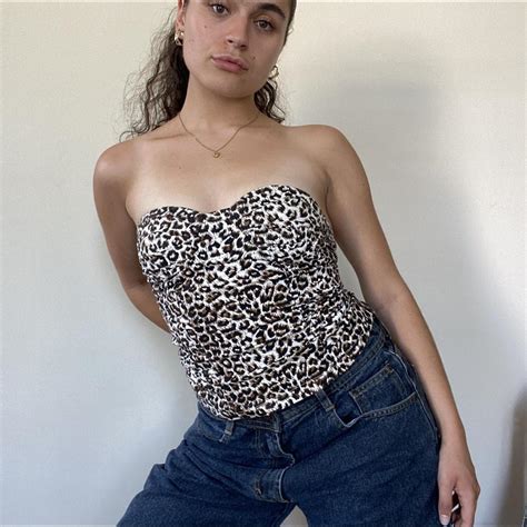 CUTEST Vintage Leopard Corset Boob Tube Top S Depop