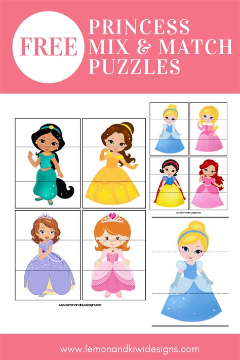 Free Princess Mix And Match Puzzles Lemon And Kiwi Designs