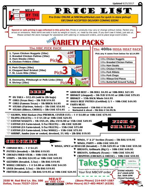 Price List | MBC Meat Market