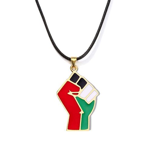 New Gold Plated Palestine Flag Map Fist Necklace Pendant Chain W U7w6