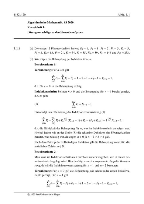 Musterl Sung Einsendeaufgabe Ss C Fernuniversit T In Hagen