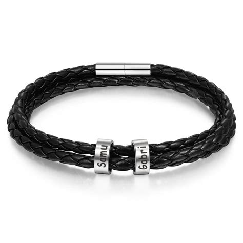 Bracelet Cuir Tress Pr Nom Personnalis Bracelet Homme Avec Perles