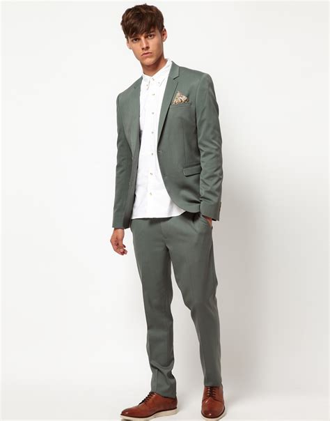 Asos Skinny Fit Suit Trousers In Wool Blend In Green For Men Lyst