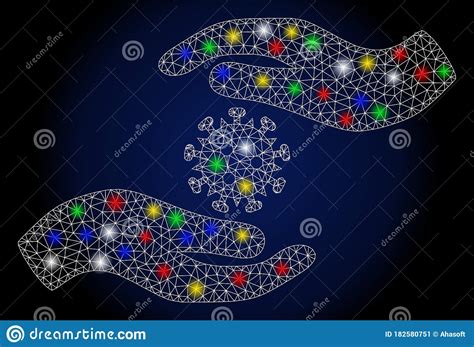 Alambre De Malla Brillante Marco Coronavirus Manos Con Manchas De Luz