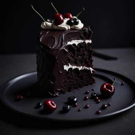 Un Trozo De Pastel De Chocolate Con Crema Batida Y Cerezas Encima