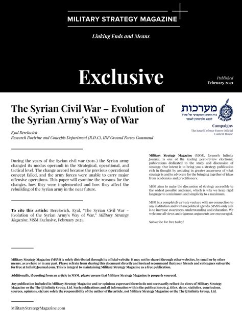 Pdf The Syrian Civil War Evolution Of The Syrian Armys Way Of War