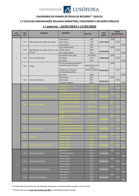 Calend Rio De Exames De Poca De Recurso Semestre