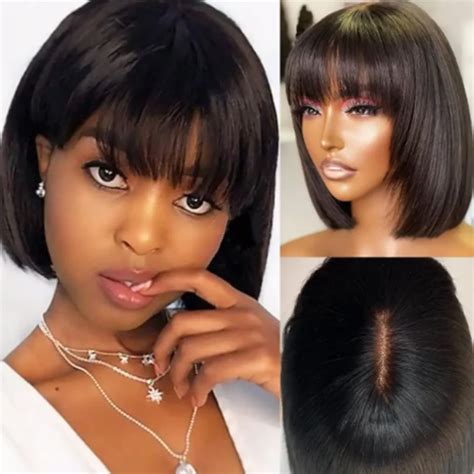 2 4 Lace 150 Density Short Straight Bob Wig Human Hair Wigs For Women