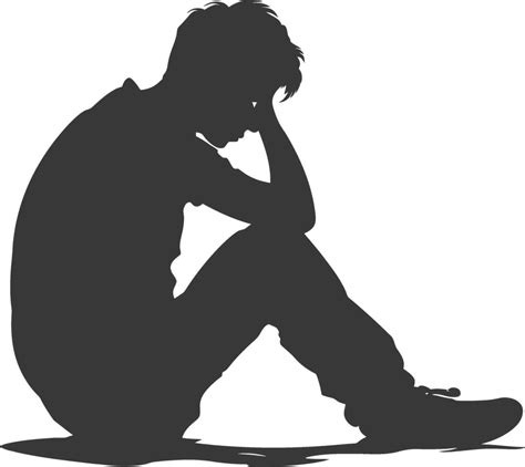 Silhouette Sad Man Sitting Alone Depressed Sitting Black Color Only