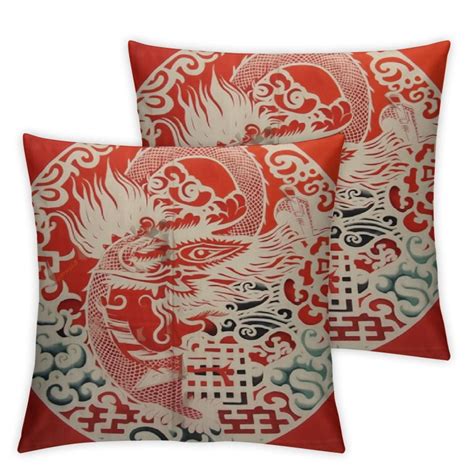 Comio Throw Pillows Cover Red Phoenix Chinese Double Happiness Happy