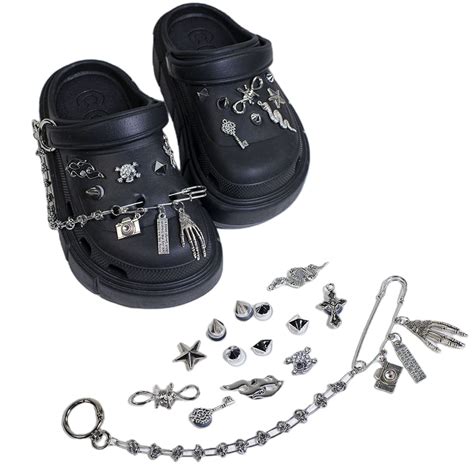 14pcs Goth Croc Charms Metal Croc Charms Goth Spike Croc Charms For Clogs Sandals