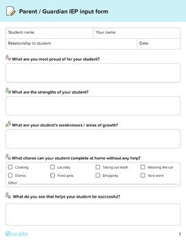 Parent Guardian Iep Input Form Pdf By Azulita Tpt