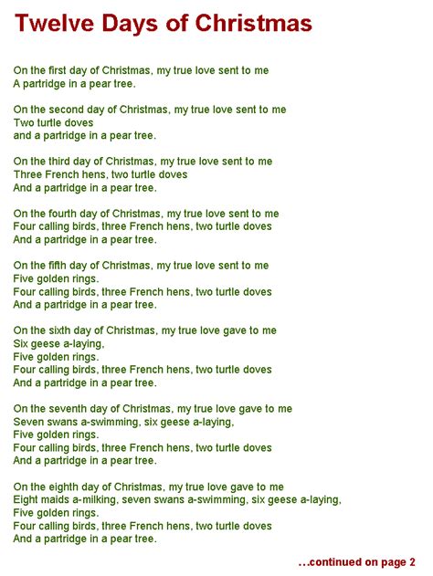 The Real 12 Days Of Christmas Lyrics - Printable Online