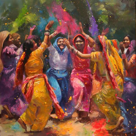 Premium Photo A Painting Of Women Dancing In Colorful Saris