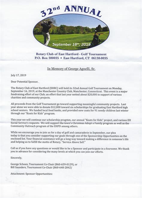 Golf Tournament Sponsorship Letter