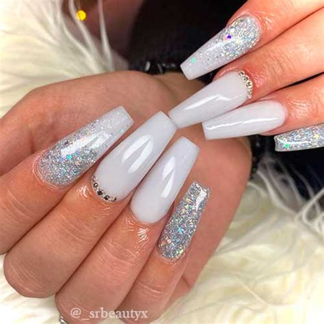 White Acrylic Nails With Design