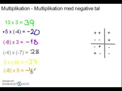 Multiplikation Multiplikation Med Negative Tal YouTube