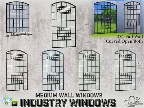 The Sims Resource Industry Windows Medium Wall 2x1 Full Curved Open Both