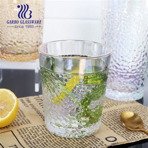 Bulk Price Hammer Design Embossed Juice Water Drinking Glass Tumbler 10oz Clear Colored Glass