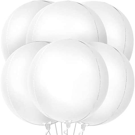 Big 22 Inch White Foil Balloons Pack Of 6 Large 360 Degree 4d