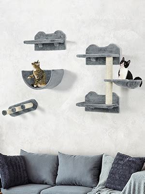 PawHut 4PCs Wall Mounted Cat Tree Cat Wall Shelves Furniture Climbing