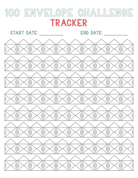 Free Printable 100 Envelope Challenge Templates [pdf] Chart