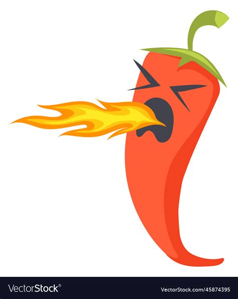 Kawaii Red Hot Pepper Character With Fire Flame Vector Image