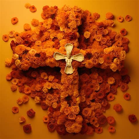 Premium AI Image | Cross made of marigold petals mexican dia de muertos ...