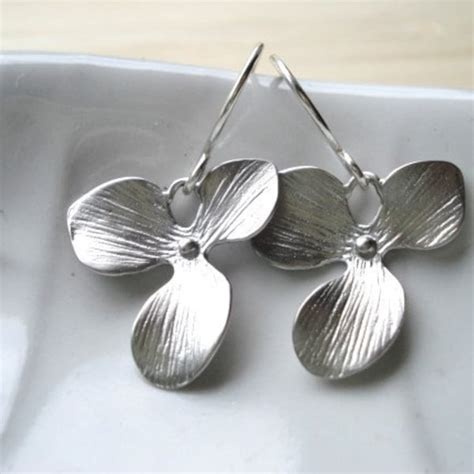 Silver Orchid Earrings Etsy