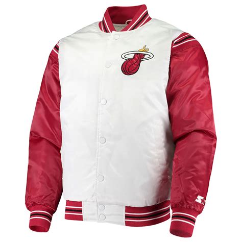 Starter Full-Snap Satin Renegade Miami Heat Red and White Jacket ...