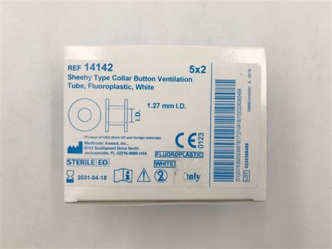 Medtronic 14142 Sheehy Type Collar Button Ventilation Tube Fluoroplastic White 1 27mm 5 Box