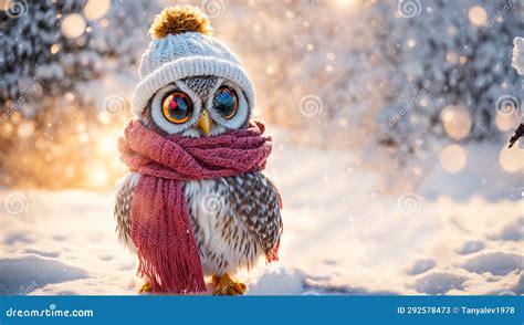 Cute cartoon owl, snow stock illustration. Illustration of funny ...