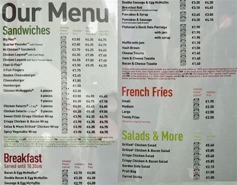 McDonalds IE Menu Prices