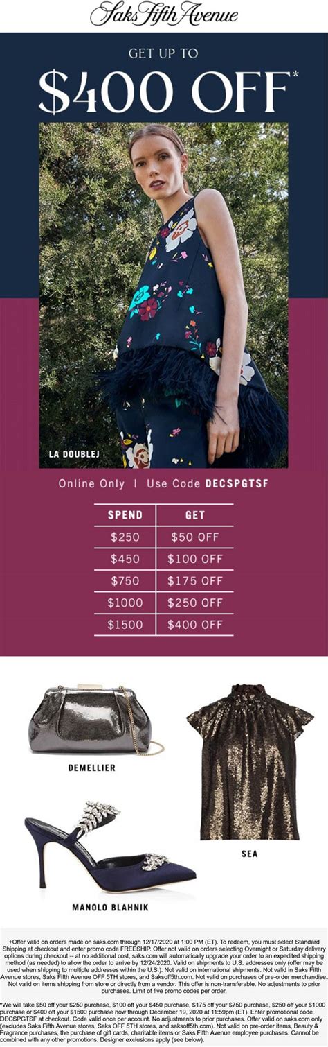 50 400 Off 250 At Saks Fifth Avenue Via Promo Code Decspgtsf