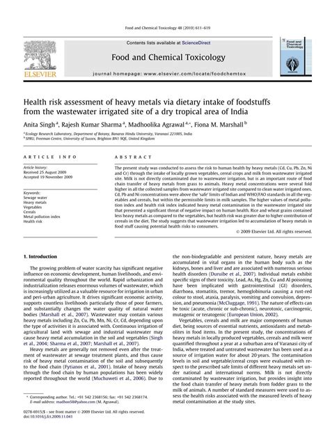 Health Risk Assessment Of Heavy Metals Via Dietary Intake Of