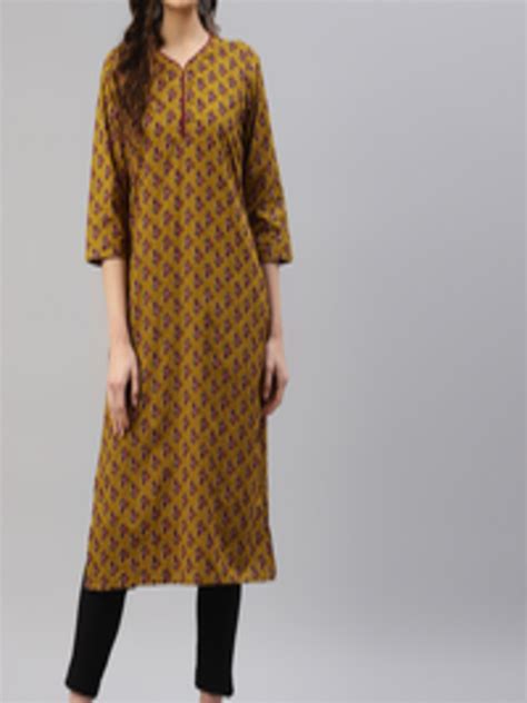 Buy Desi Beats Women Mustard Yellow Ethnic Motifs Printed Pure Cotton