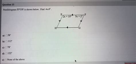 Solved Question Parallelogram Efgh Is Shown Below Find Chegg